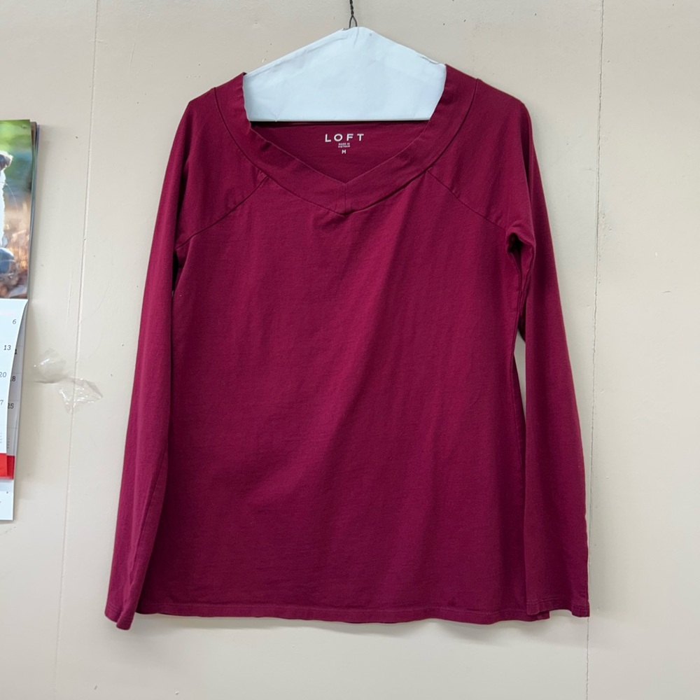 LOFT Deep Red Long Sleeve Tee